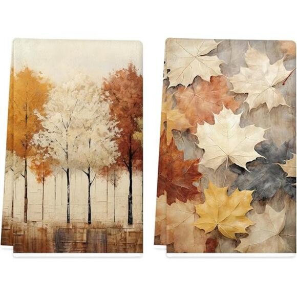 TAJWE Fall Kitchen Towels 18x26 Inch Set of 2 Maple Leaves Trees‎ Autumn Dish - Picture 7 of 7